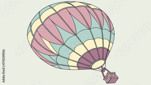 Soaring Aspirations: A whimsical illustration of a colorful hot air balloon floats serenely, capturing the essence of travel and adventure, soaring high and carrying dreams.