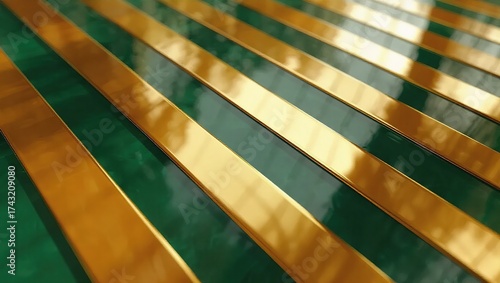 Wallpaper Mural Golden Metal Strips on Green Background Abstract Pattern. Torontodigital.ca