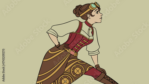 Steampunk Visionary: A lady embodies the steampunk aesthetic, adorned in a corseted outfit, goggles, and an inquisitive gaze.