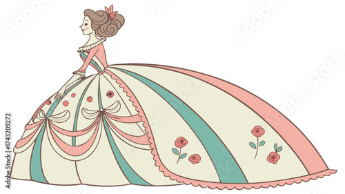 Elegant Vintage Dress: An enchanting depiction of a lady in a regal vintage dress, elegantly showcasing the refined fashion and grace of a bygone era.