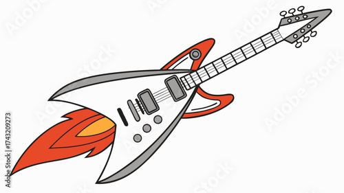 Electric Guitar in Flight: An imaginative illustration of a futuristic electric guitar soaring with flames, evoking the energy of rock music.