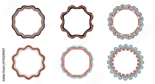 Collection of six ornate circular decorative borders with unique patterned edges.