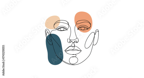 Abstract minimalist line art portrait with pastel color accents.