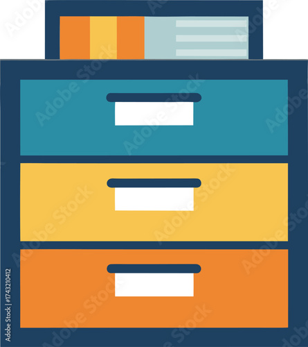Vector illustration of a colorful three-drawer filing cabinet with tabs scalable eps icon