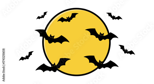 Bats flying around a full moon a simple vector illustration for Halloween isolated on white background