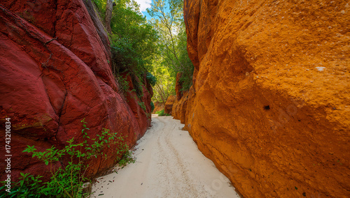 Red and orange canyon path rock sand