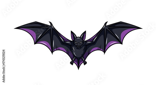 Cartoon bat with spread wings vector illustration for Halloween isolated on white background