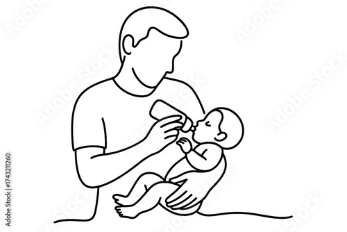 Father peacefully feeding baby with a bottle in a quiet and cozy environment on a calm afternoon