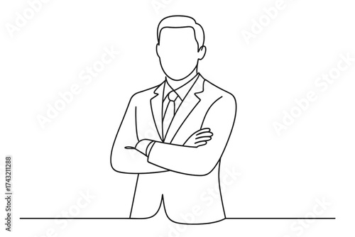 Businessman standing confidently with arms crossed, showcasing professionalism and authority in a simple outline design