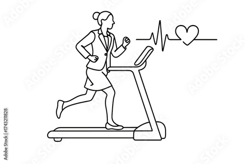 Office worker running on treadmill while maintaining fitness and health during work hours