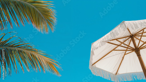 Tropical Palm Fronds White Fringe Umbrella white umbrella
