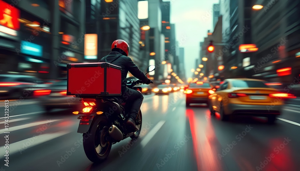 custom made wallpaper toronto digitalA courier on a motorcycle speeds through a bustling city at night, providing fast and efficient e-commerce and food delivery services