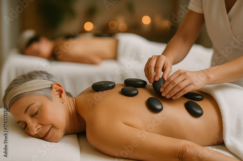 Relaxing hot stone massage therapy promotes deep healing and stress relief for rejuvenating wellness experiences in a tranquil spa setting