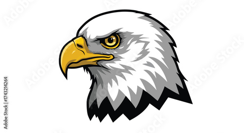 Fierce Bald Eagle Head Profile with Intense Gaze and Yellow Beak.