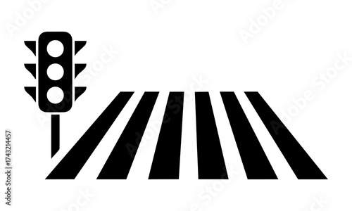 Pedestrian crosswalk with traffic light vector illustration, zebra crossing safety sign symbol for city road, pedestrian zone, urban infrastructure, and traffic regulation concept.