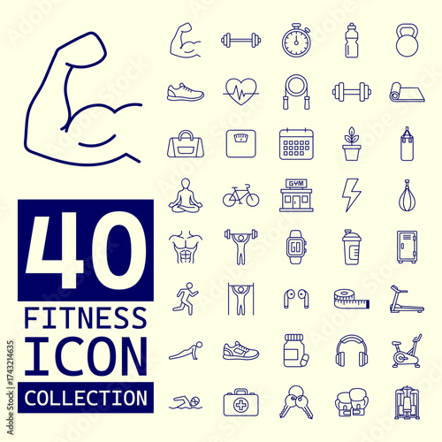 Minimal Fitness and Gym Line Icons Collection