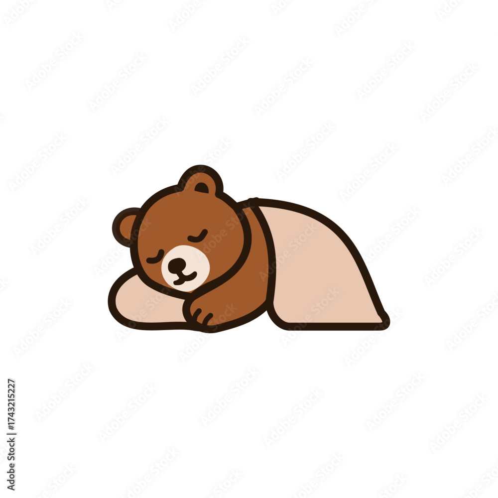 Obraz premium Cute vector illustration of a sleeping bear wrapped in a blanket