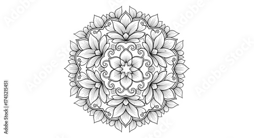 Intricate floral mandala design with swirling patterns and detailed petals.