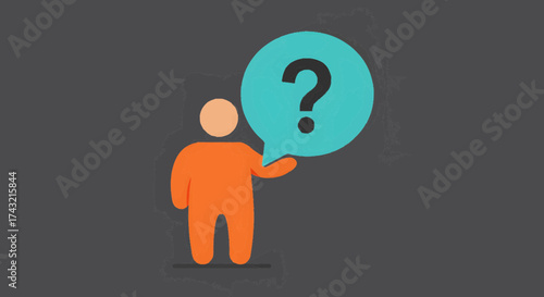 Stylized orange figure asking a question, depicted with a blue speech bubble and a question mark, representing inquiry, problem-solving, or seeking answers in a clear, illustrative format