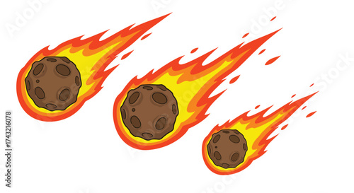 Three fiery meteors streaking across the sky 