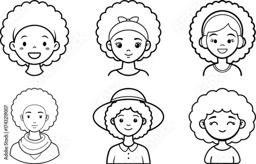 Afro Woman Face SVG Bundle | Beautiful Black Girl Portrait Clipart | Curly Hair Fashion Illustration Pack