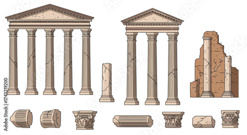 Ancient architectural ruins and restored temples a classical civilization theme