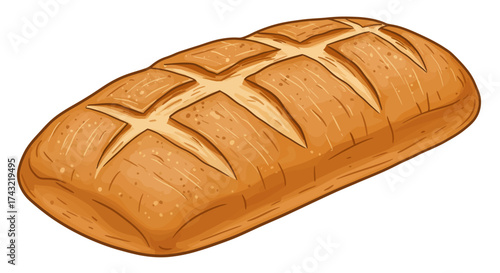 Delicious loaf of crusty bread illustration