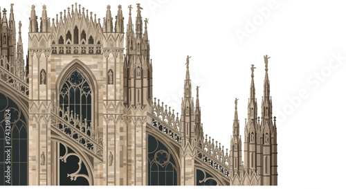 Architectural Grandeur A Detailed View of a Gothic Cathedral's Exterior, Showcasing Intricate Stone Work