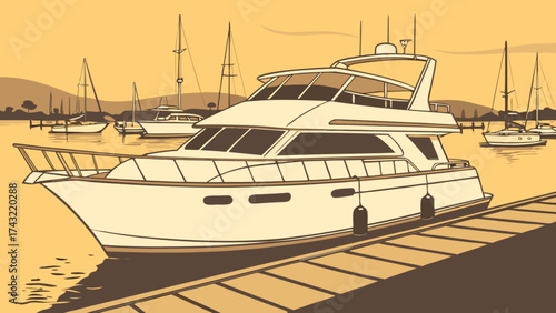 Luxury yacht boat sailing on water illustration for travel and summer vacation concept design idea