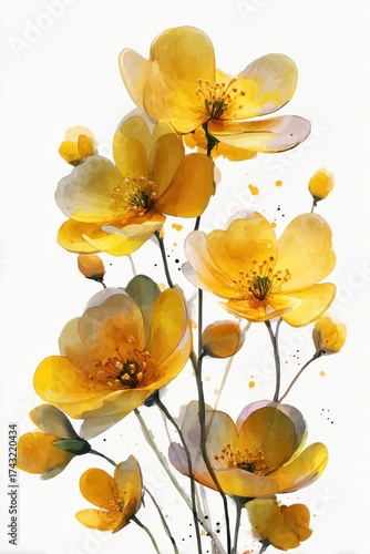 A vibrant illustration of yellow flowers with delicate petals, showcasing their beauty and elegance against a light background.