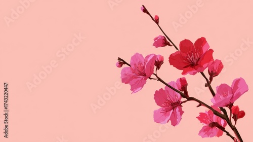 A vibrant illustration of pink cherry blossoms against a soft pink background, capturing the beauty of spring and nature's delicate charm.