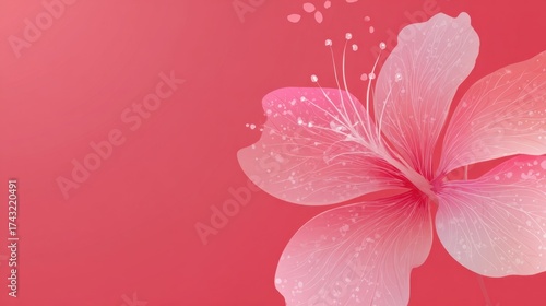 A delicate pink flower design on a soft coral background, showcasing intricate details and an elegant, minimalist aesthetic.