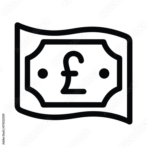 Pound Bill Outlined Icon Vector Illustration