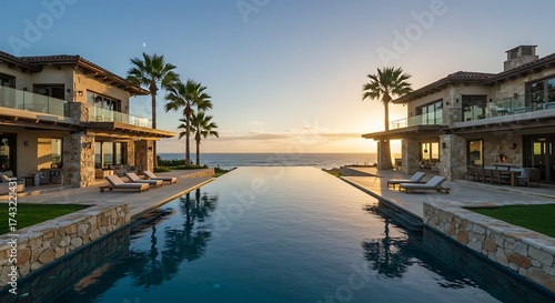 Luxury Modern Beachfront Villa with Infinity Pool and Ocean View at Sunset