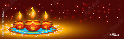 Vector illustration of Happy Diwali greeting social media template with beautiful diya