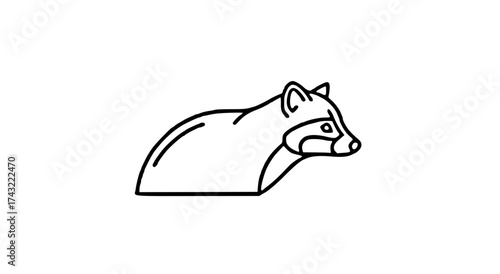 Minimalist line drawing of a raccoon, shown in profile, with simple shapes and a clean, modern aesthetic.