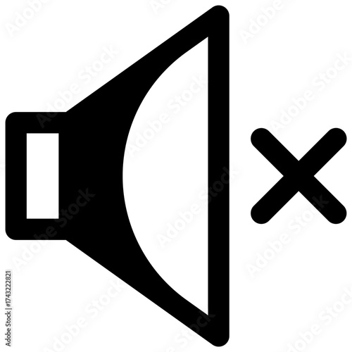 Mute. Outlined stroke vector icon with black-filled details.