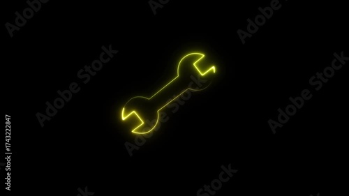 Neon glowing wrench icon on black background. Screwdriver repair tools icon. service tools icon.