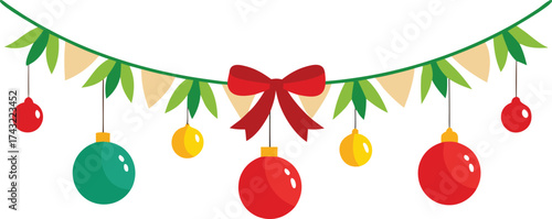 Colorful christmas garland with shiny baubles festive decoration vector illustration