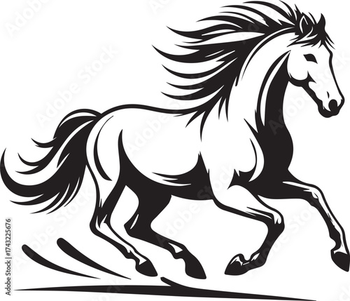 Running black horse vector silhouette illustration of a wild mustang or stallion