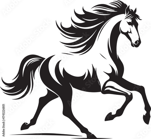 Running black horse vector silhouette illustration of a wild mustang or stallion