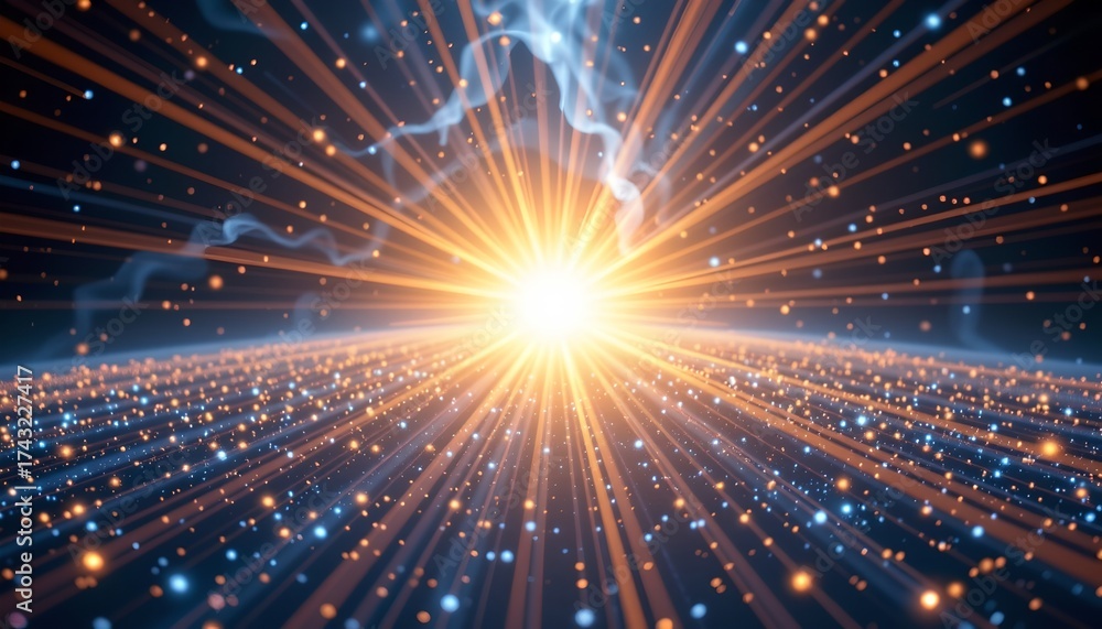 Naklejka premium Radiant Light Burst Celestial Blue Night Sky