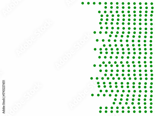Abstract green dot pattern forming a modern halftone wave design on a white background. Perfect for digital art, posters, and creative graphic projects.
