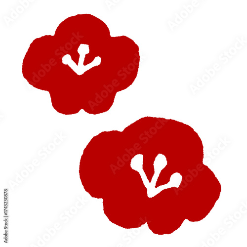 和風の赤い梅の花イラスト｜年賀状や春のデザインに使えるシンプルな梅の花素材