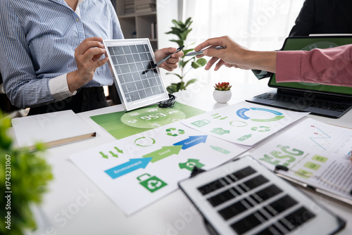 Collaborative strategy development office workspace digital planning modern environment overhead view innovation and growth