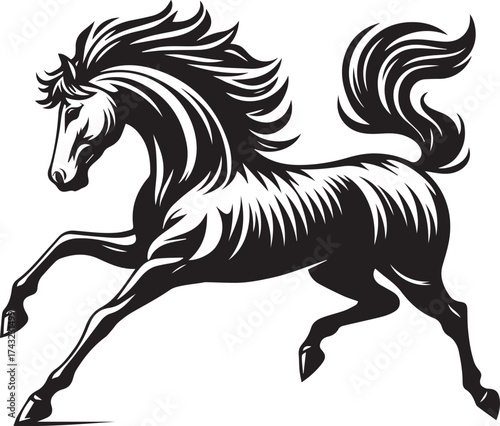 Running black horse vector silhouette illustration of a wild mustang or stallion