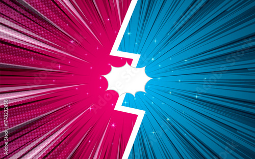 Versus battle. Colorful comic competition poster with halftone elements.
