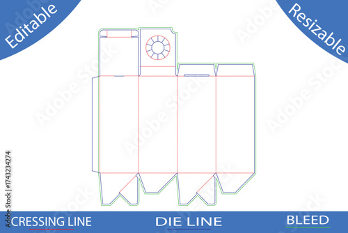 Gable top box template die cut with fold lines and bleed