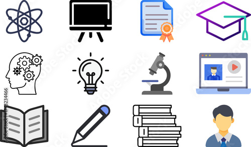 Educational icons: science, learning, and knowledge