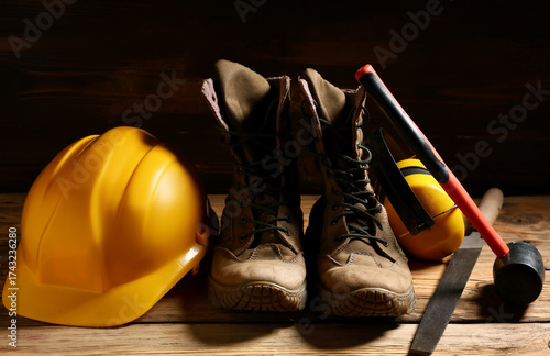 Hardhat, boots and construc...